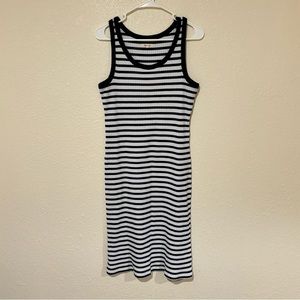 Madewell Blue & White Striped Ribbed Tank Scoop Neck Midi Dress Large